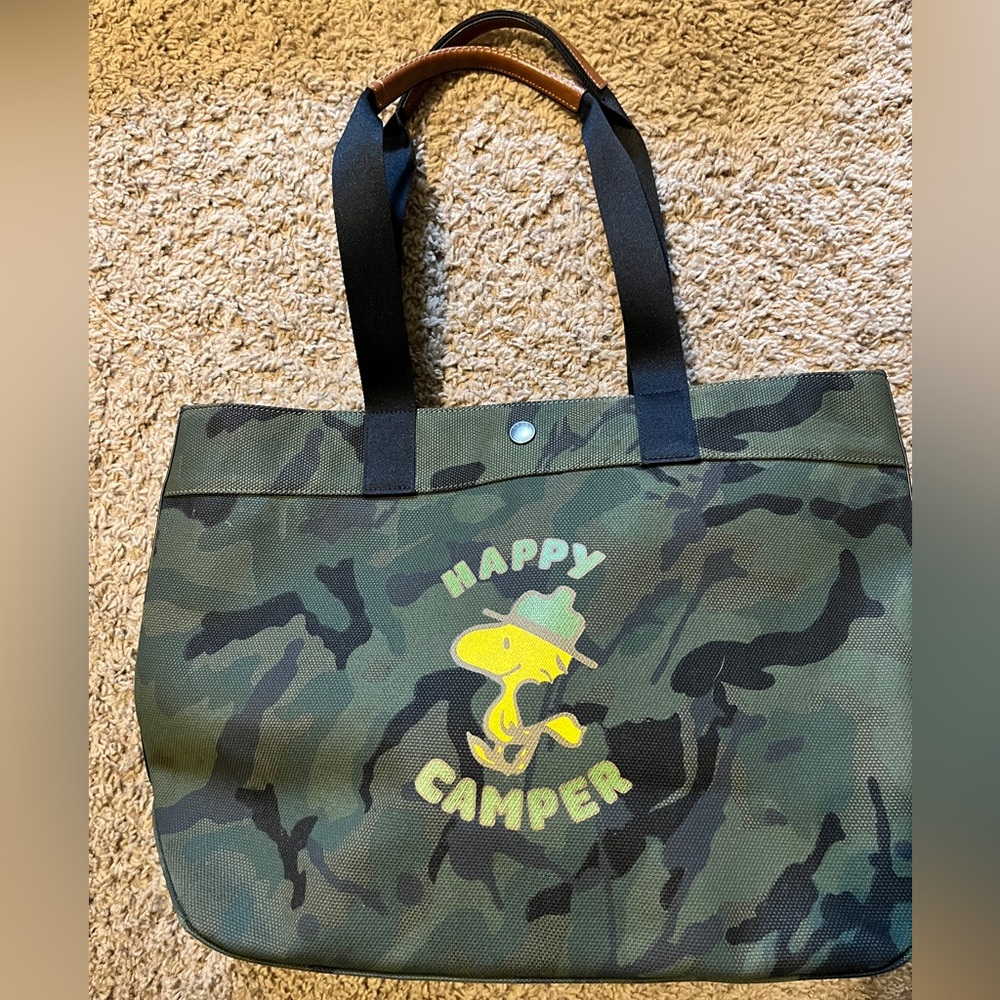 COACH X PEANUTS tote, camo with Woodstock